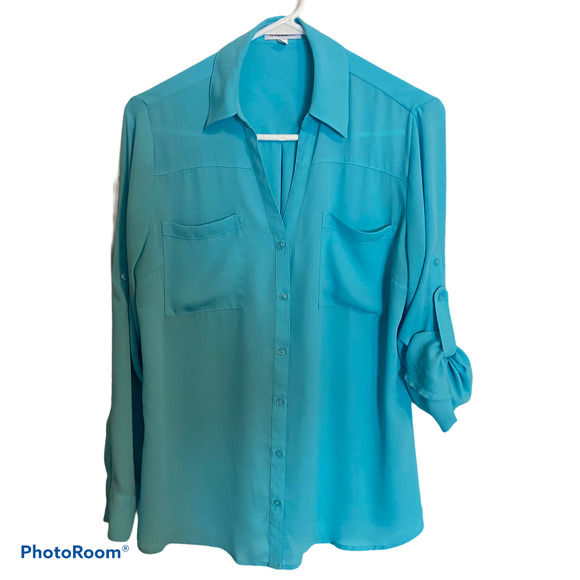 Express Tops - Express Portofino Blue Button Down Shirt